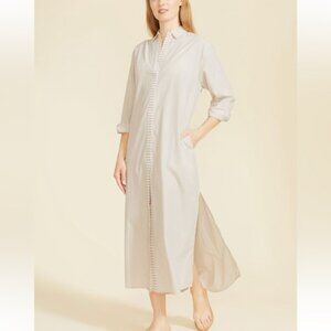 SITANO Riga Striped Maxi Shirt Dress Color Tan Stripes Womens Size Small NWT